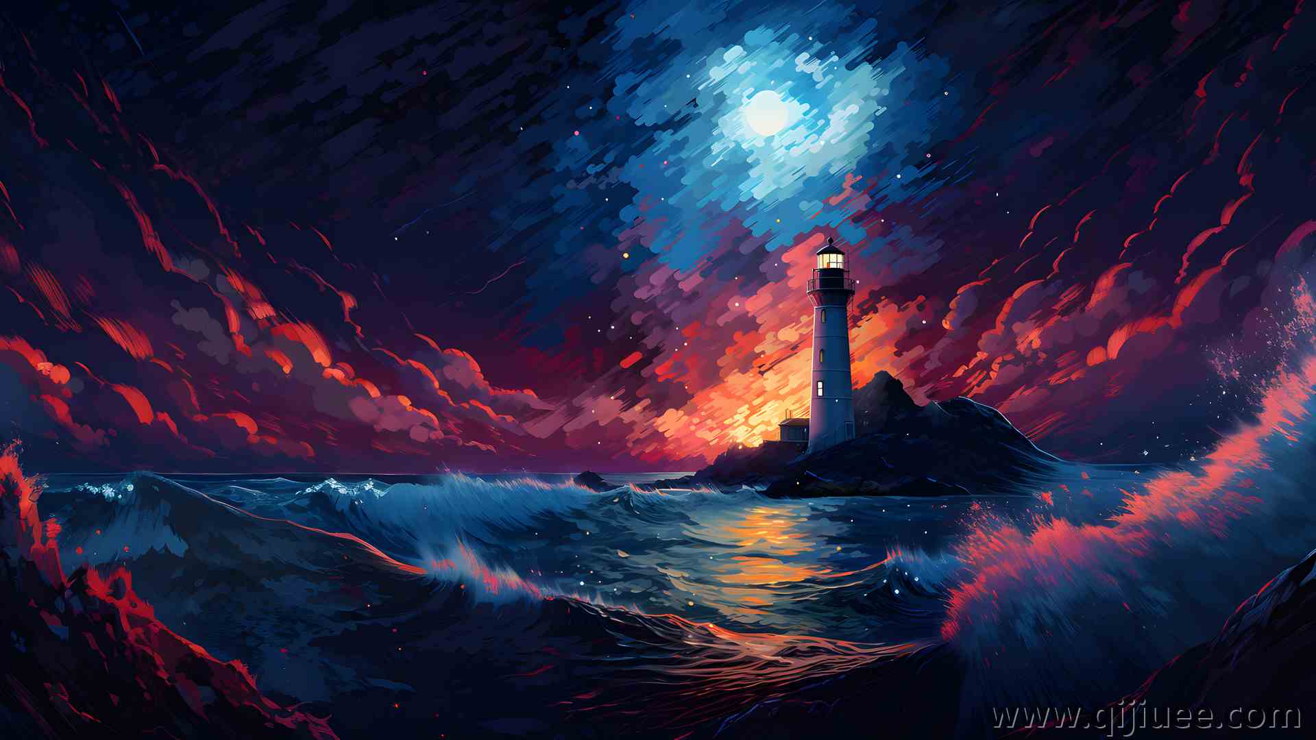 海景 灯塔 AI艺术 水 海浪 天空 云 电脑壁纸 4K壁纸3840 x 2160/2.35 MB-柒染云阁
