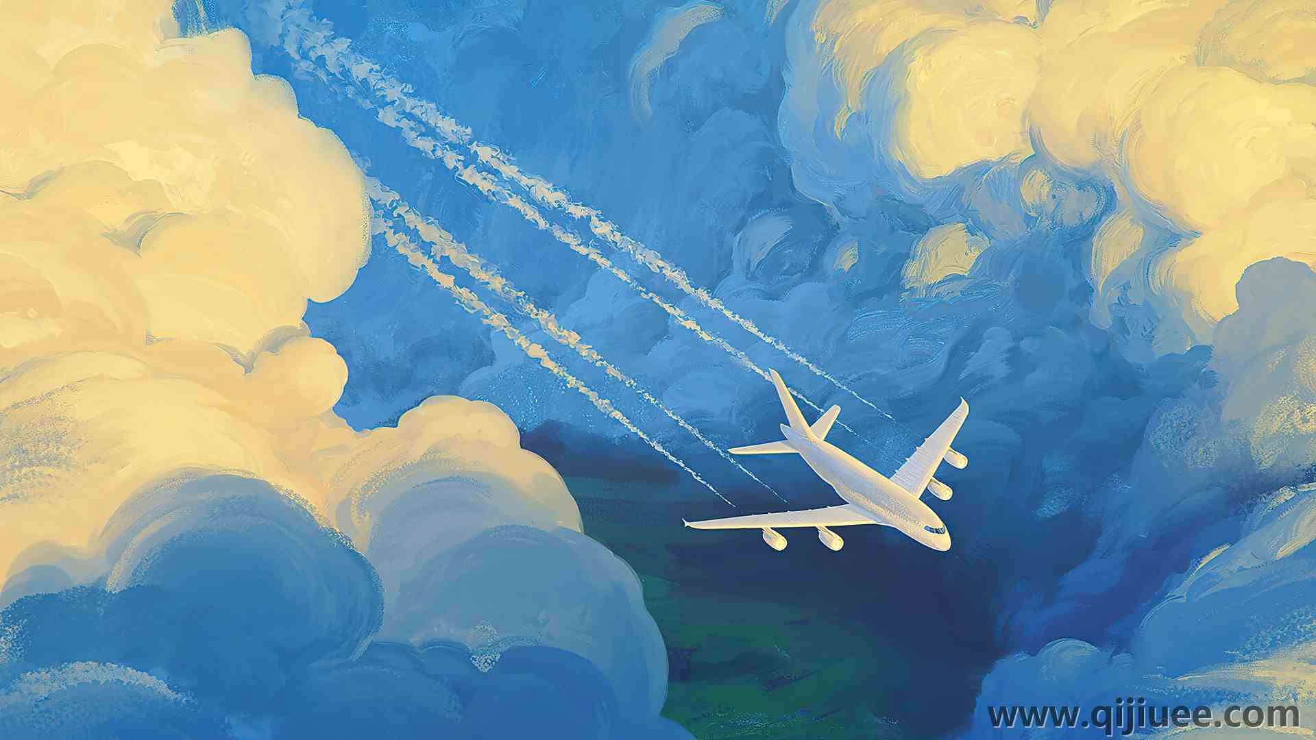 飞机 云 绘画 轨迹  电脑壁纸 4K壁纸3840 x 2880/2.73 MB-柒染云阁