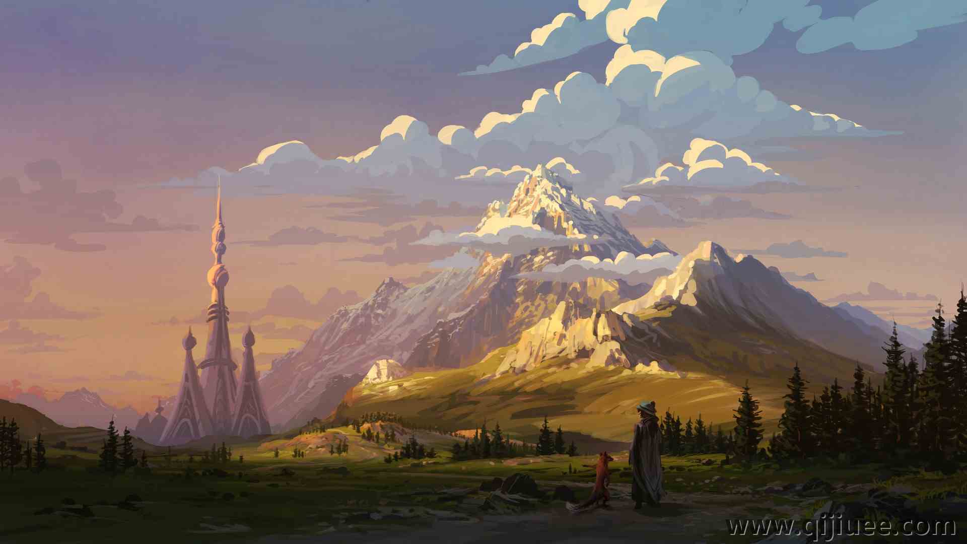 风景 塔 山 云 雾 森林 帽子 斗篷  电脑壁纸 4K壁纸3840 x 2160/0.97 MB-柒染云阁