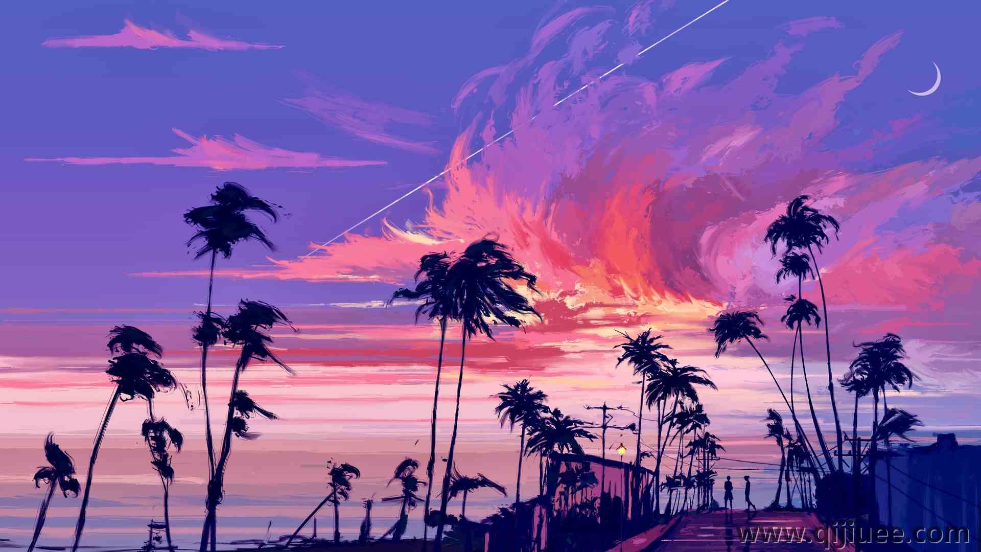 棕榈树 太阳 云 海滩 数码绘画 绘画 数码艺术  电脑壁纸 4K壁纸4134 x 2776/2.13 MB-柒染云阁