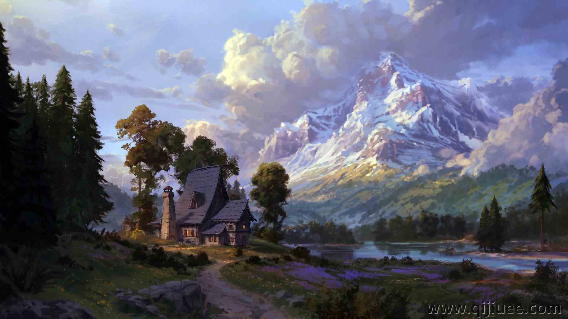 AI艺术 自然 树木 房屋 山 云  电脑壁纸 4K壁纸3840 x 2400/1.47 MB-柒染云阁