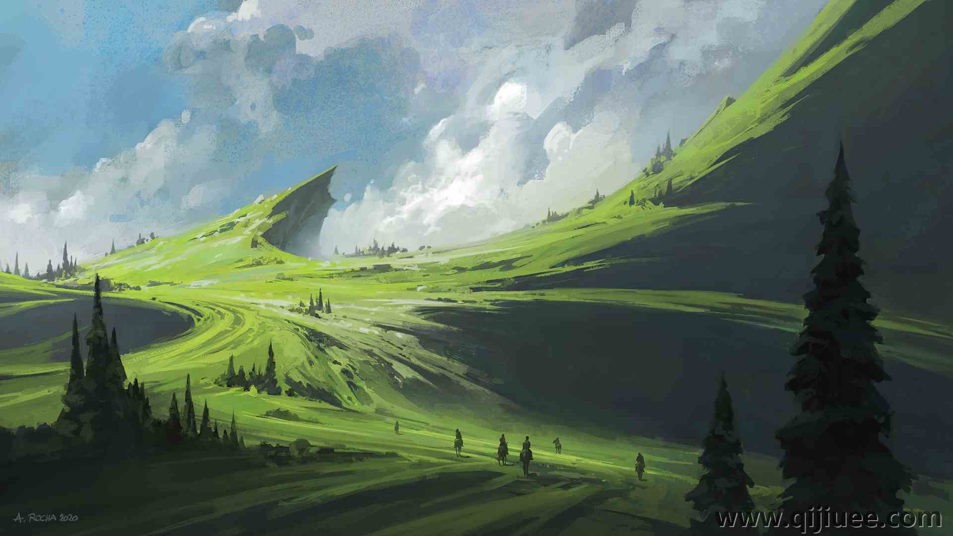 田野 树木 AI艺术 绘画  电脑壁纸 4K壁纸3840 x 2160/9.75 MB-柒染云阁