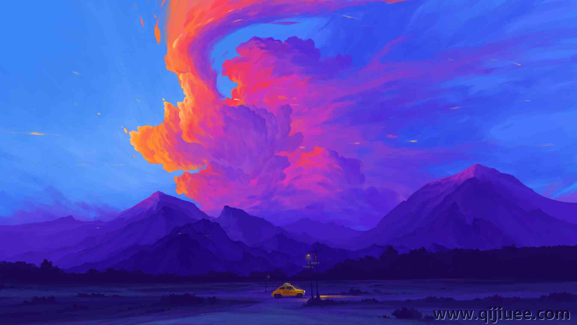数字艺术 艺术品 插图 风景 自然 山 云 车辆 车 签名 场 电脑壁纸 4K壁纸3840 x 2160/2.2 MB-柒染云阁