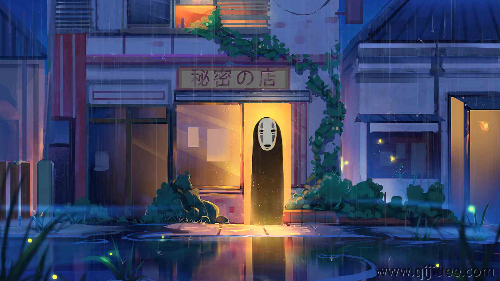 千与千寻 灯光效果 反射 雨 夜 3840 x 2160/1.83 MB-柒染云阁
