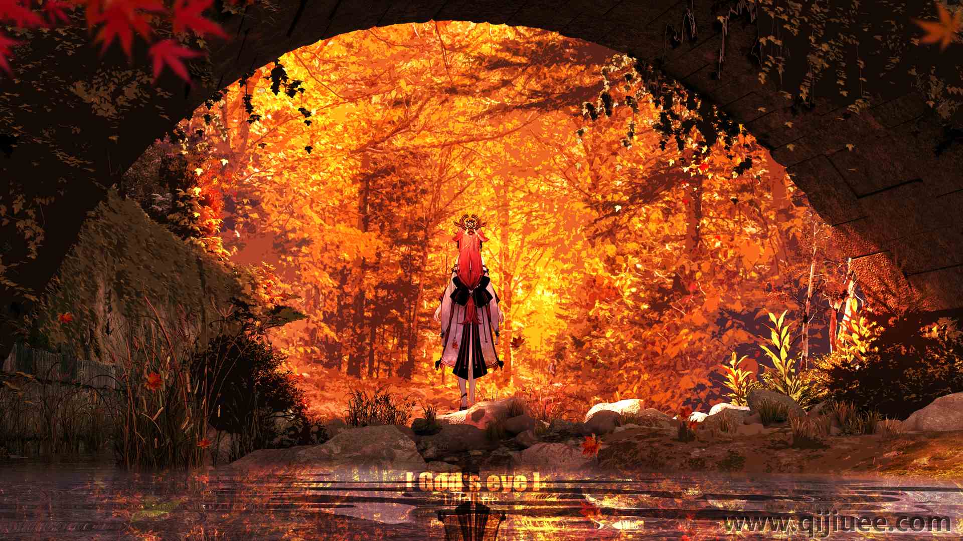 原神 粉色头发 长发 站立 动漫女孩 原神 游戏CG AI艺术 反射 水 树 树叶 5500 x 2200/16.04 MB-柒染云阁
