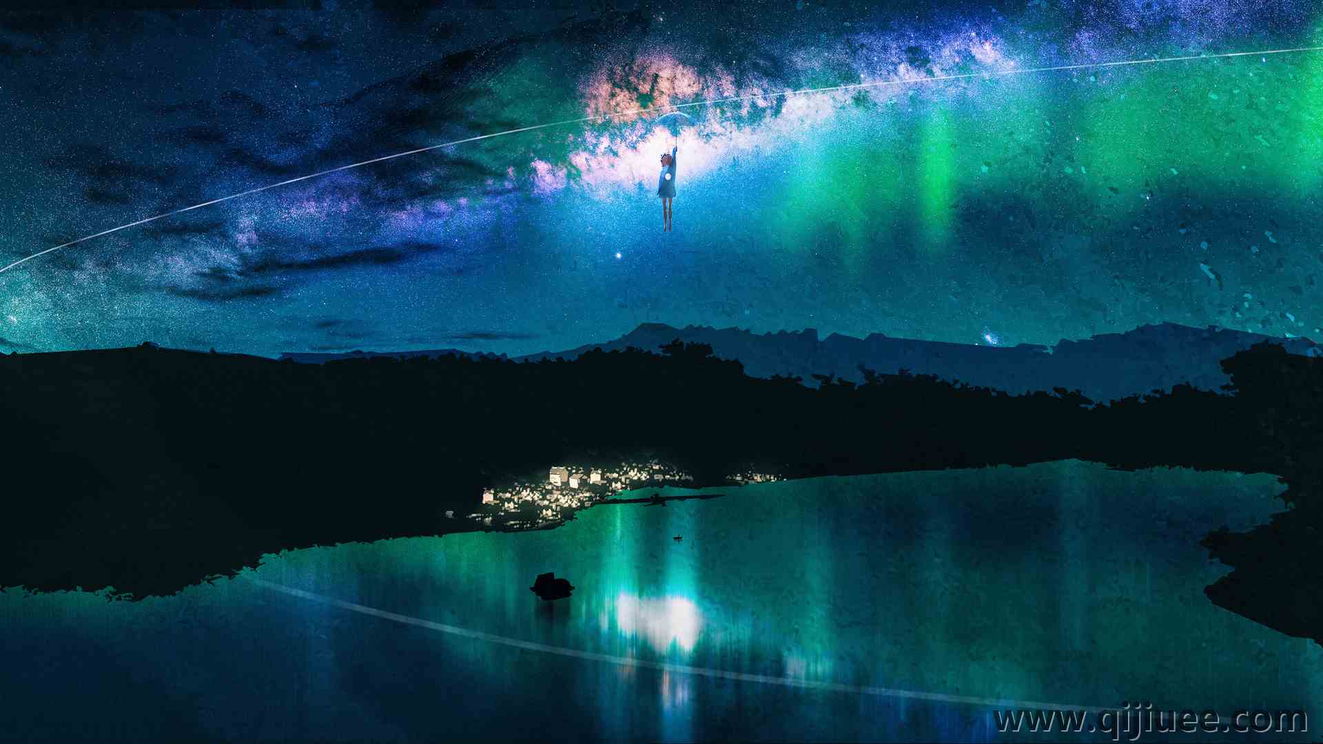 打伞 女人 插图 风景 极光 星空 湖泊 飞行 女性 角色 动漫 女孩 雨伞 银河 树木 流星 山脉 星星 倒影 鲸鱼 风景 4K壁纸5900 x 2960/11.41 MB-柒染云阁