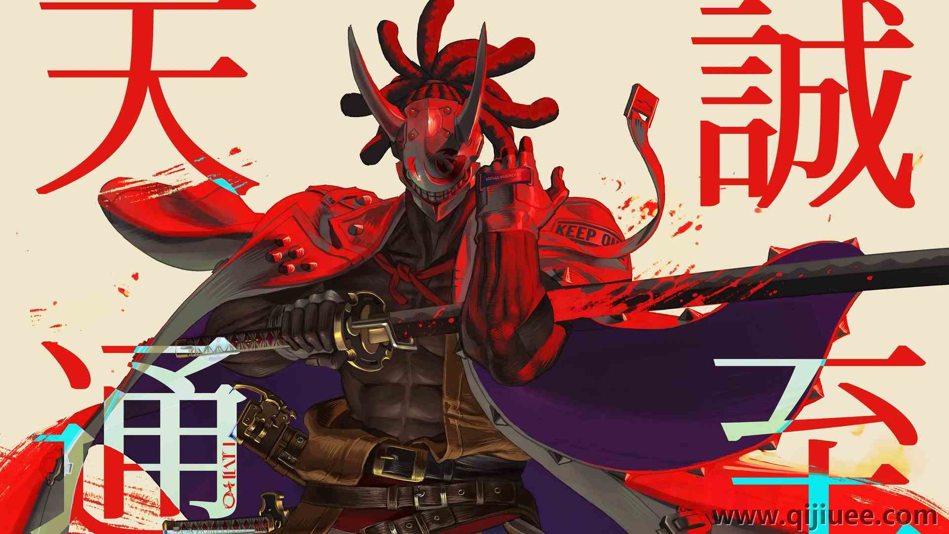 深色皮肤 腹肌 奋斗 血液 刀 角 夹克 肌肉 武器 腰带 面具 斗篷 4K壁纸4096 x 2574/0.9 MB-柒染云阁