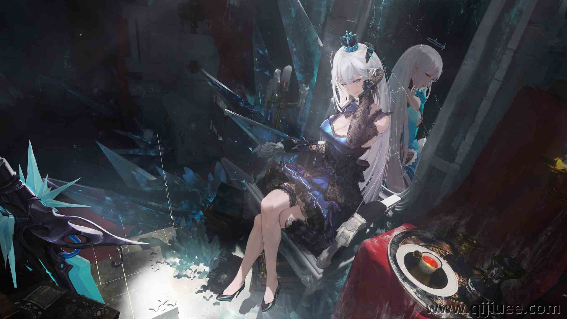 长发 蓝眼睛 白发 动漫 动漫女孩 镜子 倒影 高跟鞋 皇冠 幻想塔 梅丽尔 幻想塔 7000 x 3316/6.66 MB-柒染云阁