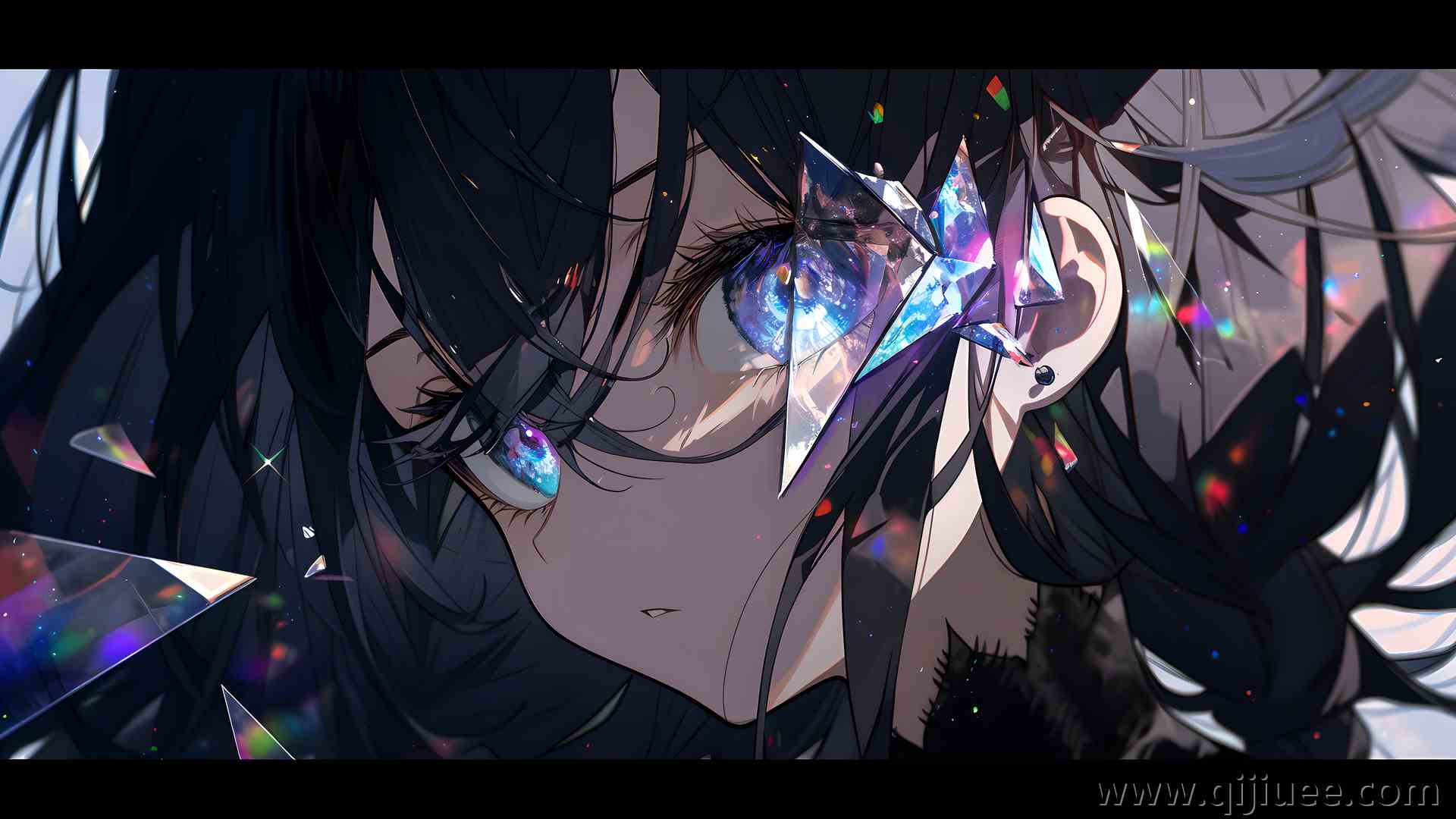 看观众 长发 人工智能艺术 棱镜 黑发 动漫女孩 5241 x 2937/12.96 MB-柒染云阁