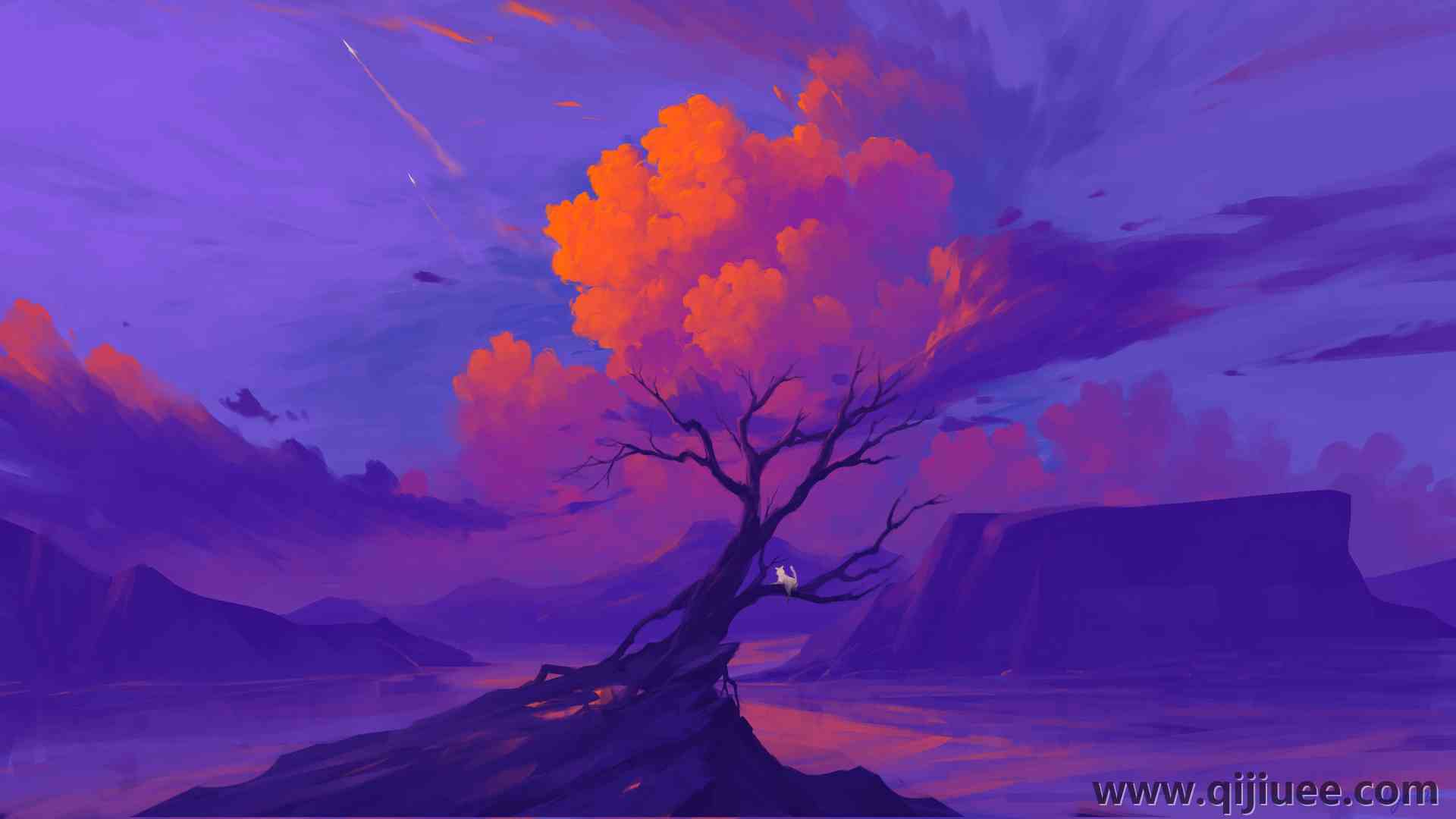 数字艺术 艺术品 插图 风景 自然 树 山 湖 云 签名 猫 电脑壁纸 4K壁纸3840 x 2160/1.91 MB-柒染云阁