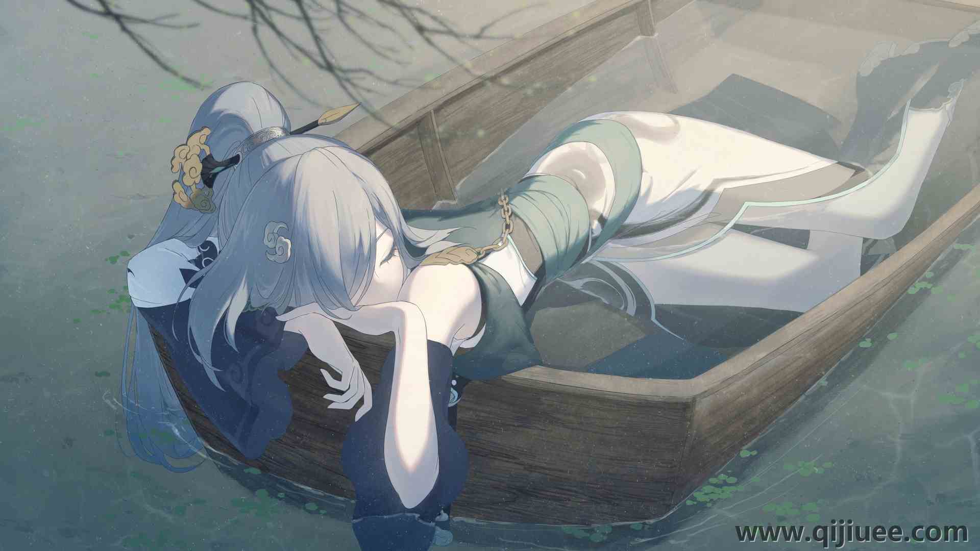马尾辫 动漫女孩 中国服饰 船 4500 x 2781/2.09 MB-柒染云阁