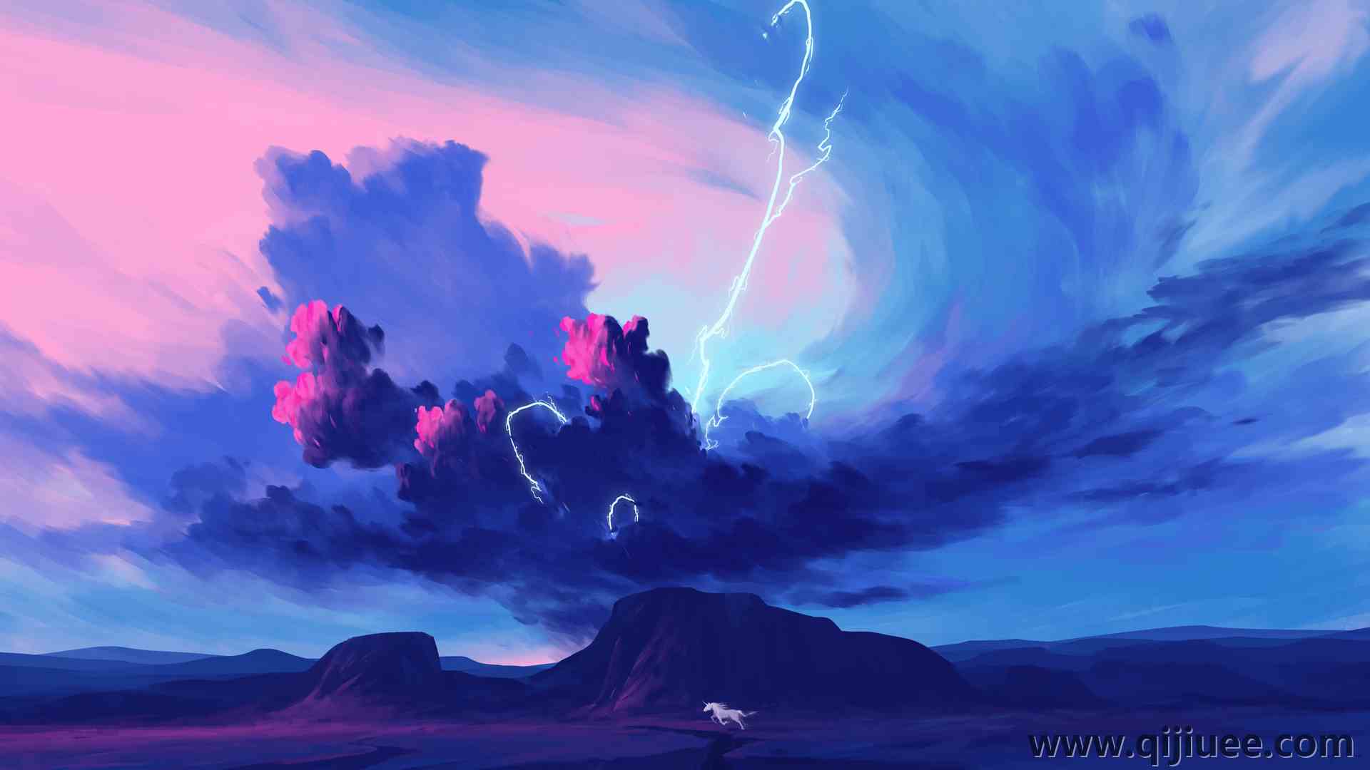 数字艺术 艺术品 插图 风景 自然 天空 云 风暴 闪电 马 电脑壁纸 4K壁纸3840 x 2160/2.47 MB-柒染云阁