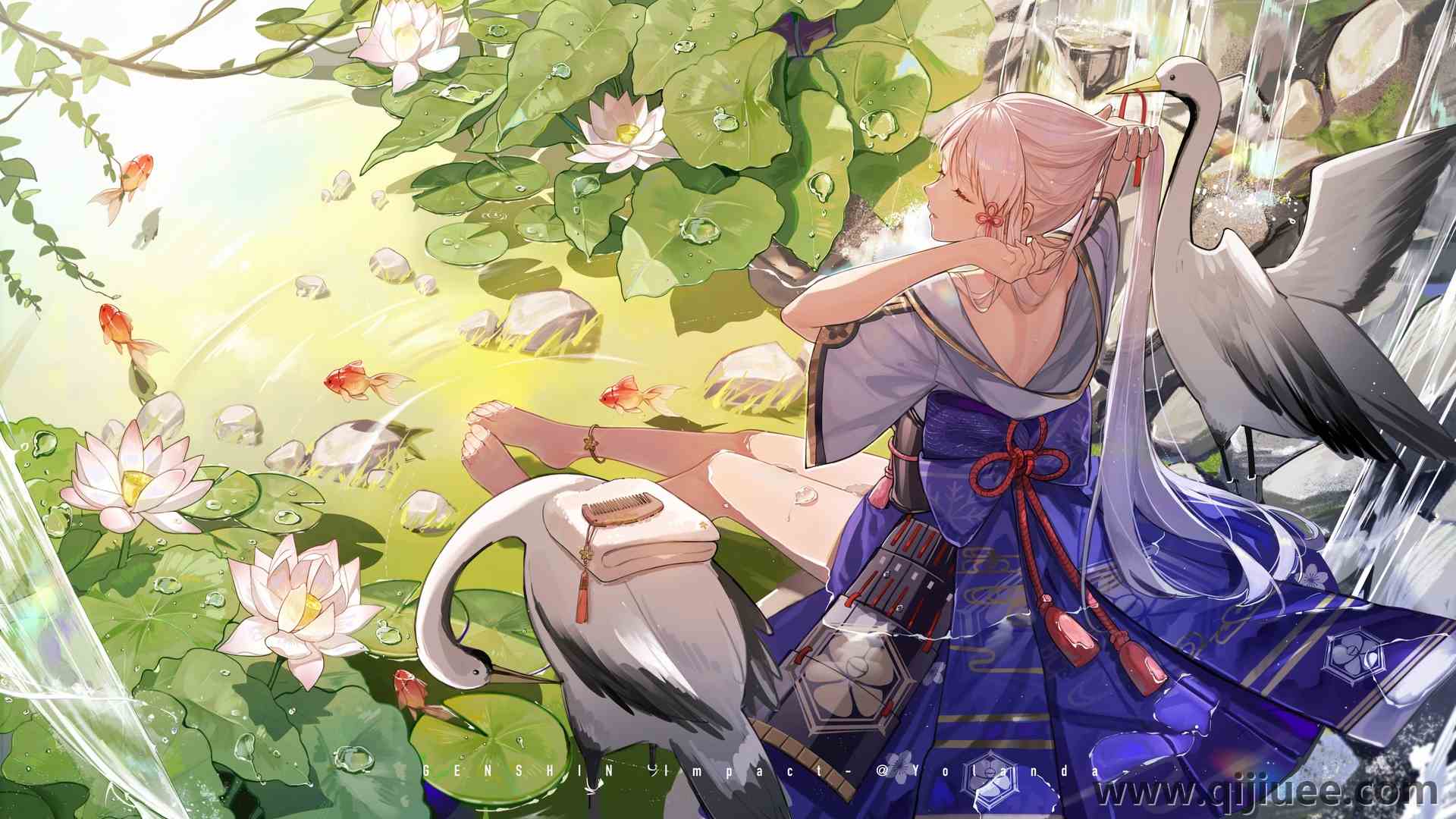 赤脚 原神 动漫女孩 服装 鹤 鸟 5432 x 3081/3.53 MB-柒染云阁