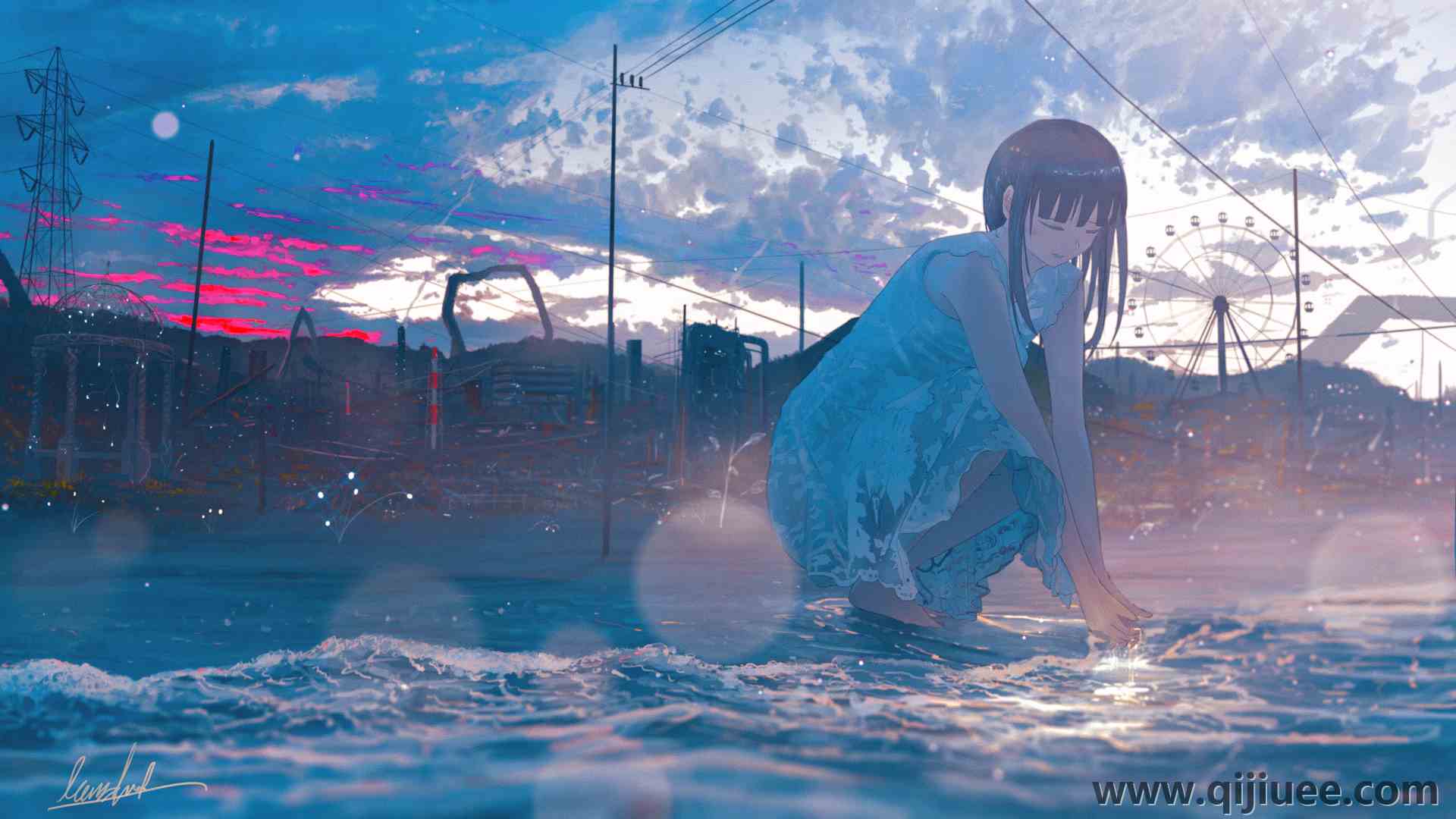 原创人物 摩天轮 海 海滩 动漫 动漫女孩 云 3840 x 2160/14.13 MB-柒染云阁