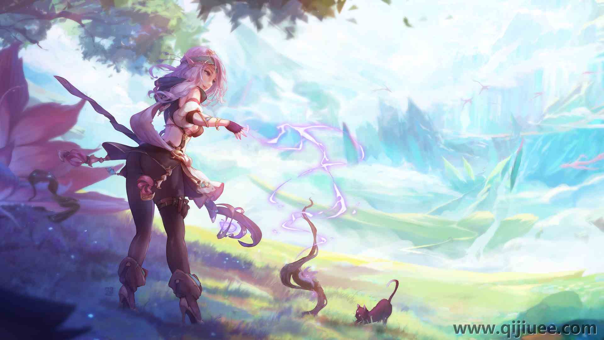 精灵 幻想女孩 原创人物 御津 兽耳 权杖 魔术 猫 概念艺术 幻想艺术 绘画 插图 AI艺术 5760 x 3240/16.01 MB-柒染云阁