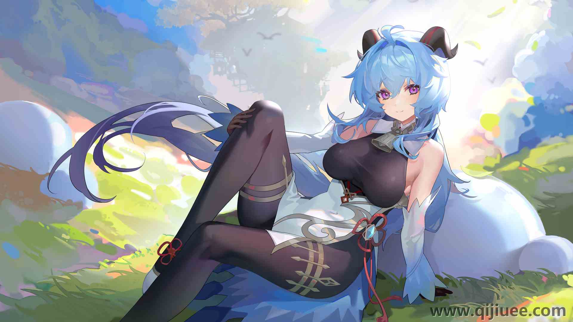 蓝头发 动漫 动漫女孩 原神 感宇 原神 号角 5500 x 3800/5.33 MB-柒染云阁