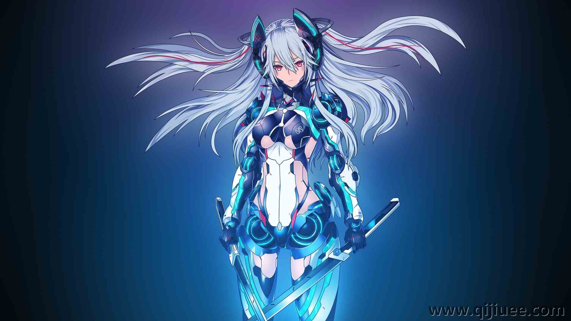 长发 红眼睛 白头发 带剑的女人 带武器的女人 看观众 动漫 动漫女孩 机甲女孩 剑 简单的背景 诡异的艺术 部 3840 x 2160/0.88 MB-柒染云阁