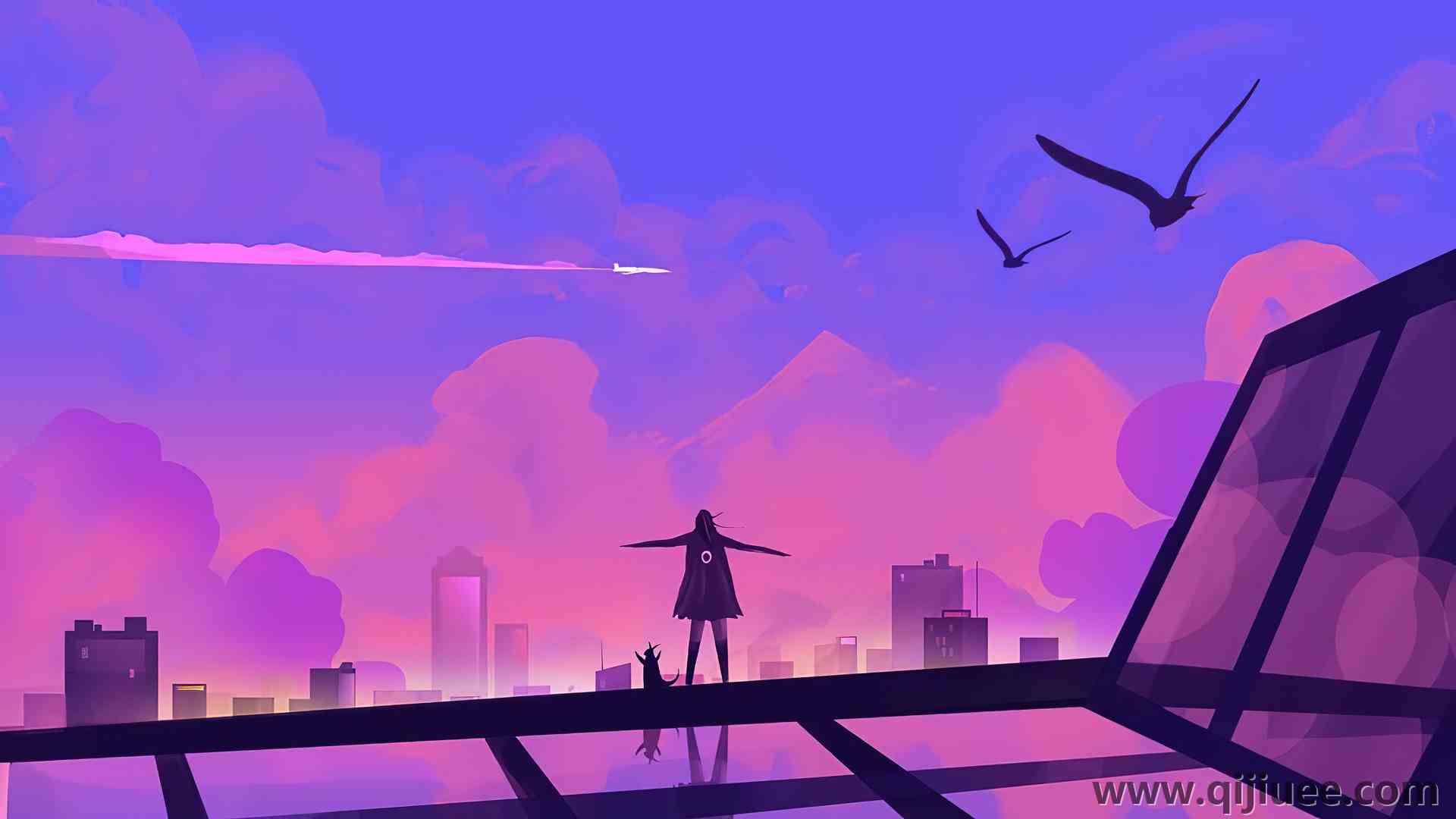 女性 AI艺术 插图 环境 粉色 紫色 粉色背景 概念艺术 自由 天空 天空景观 城市 城市景观 塔楼 摩天大楼 建筑 云 山 风景 鸟 户外 飞机 飞机 3840 x 2162/2.51 MB-柒染云阁