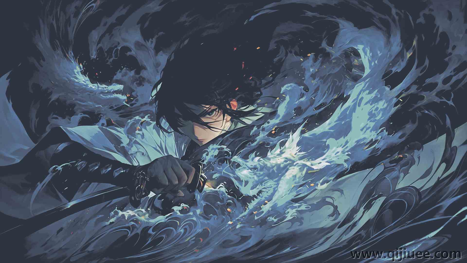 看观众 短发 剑 奇幻战士 水 动漫男孩 武器 龙 生物 皱眉 艺术 3840 x 2160/2.08 MB-柒染云阁