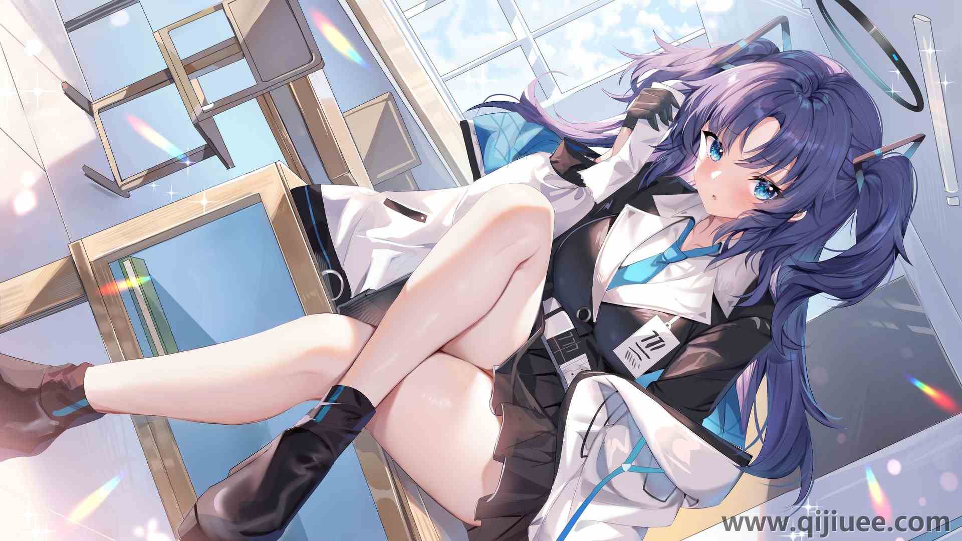 长发 坐着 双腿交叉 女学生 双腿 动漫 动漫女孩 蔚蓝档案 光环 书桌 校服 脸红 明星 手套 教室 窗户 云 双尾 6000 x 3376/1.59 MB-柒染云阁