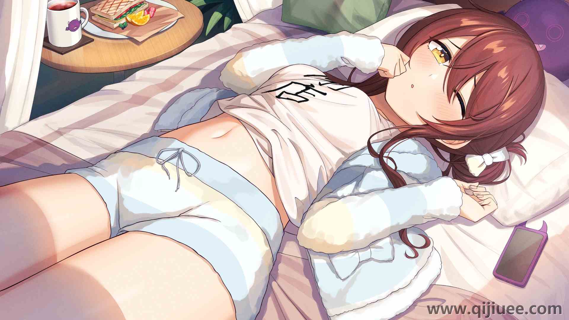 黑发 动漫 动漫女孩 三明治 杯子 黄色的眼睛 手机 2763 x 1742/1.14 MB-柒染云阁