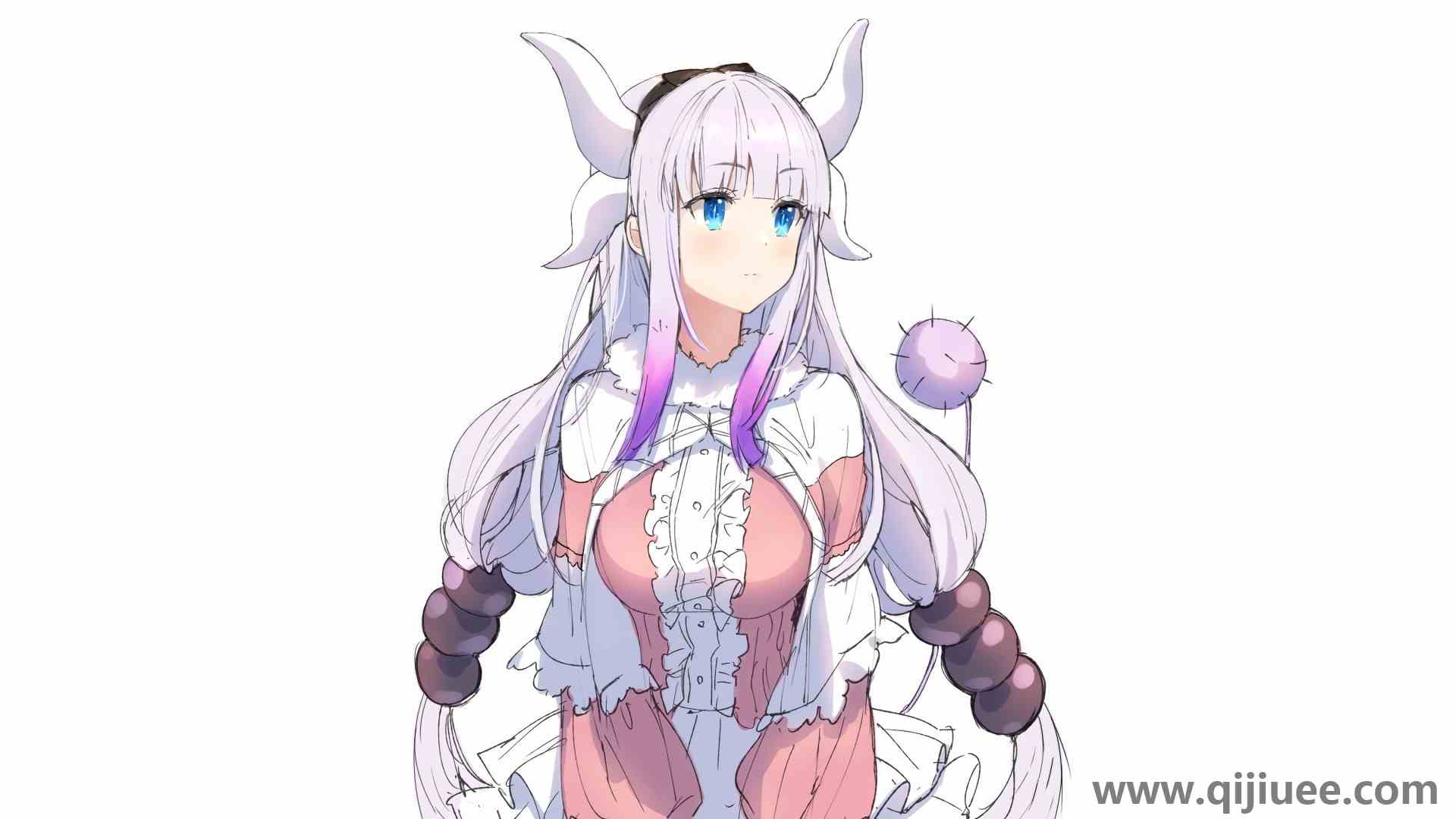 蓝眼睛 长发 白色背景 头带 小林家的龙女仆 素描 动漫女孩1920 x 1080/0.2 MB-柒染云阁