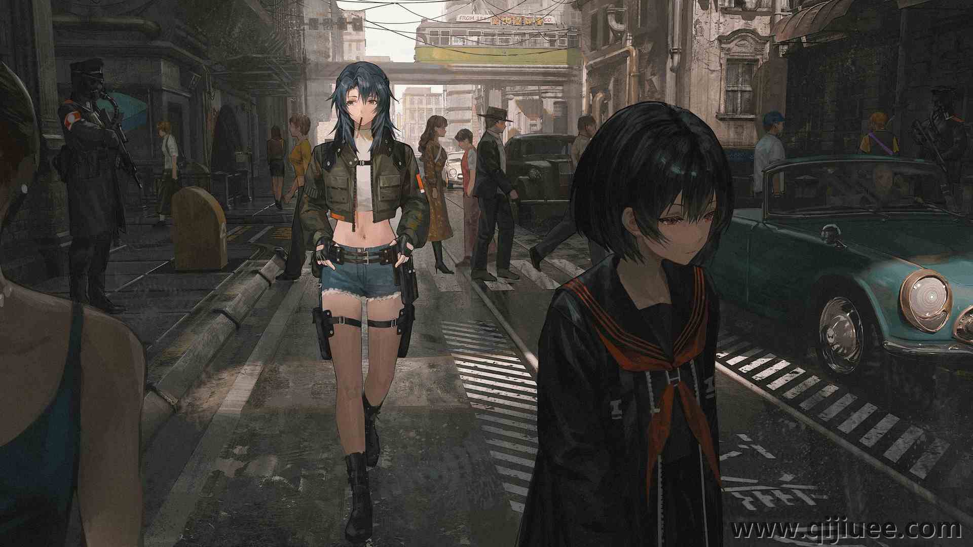 走路的女孩 把手放在口袋里 把目光移开 动漫  街道 3840 x 2160/2.86 MB-柒染云阁