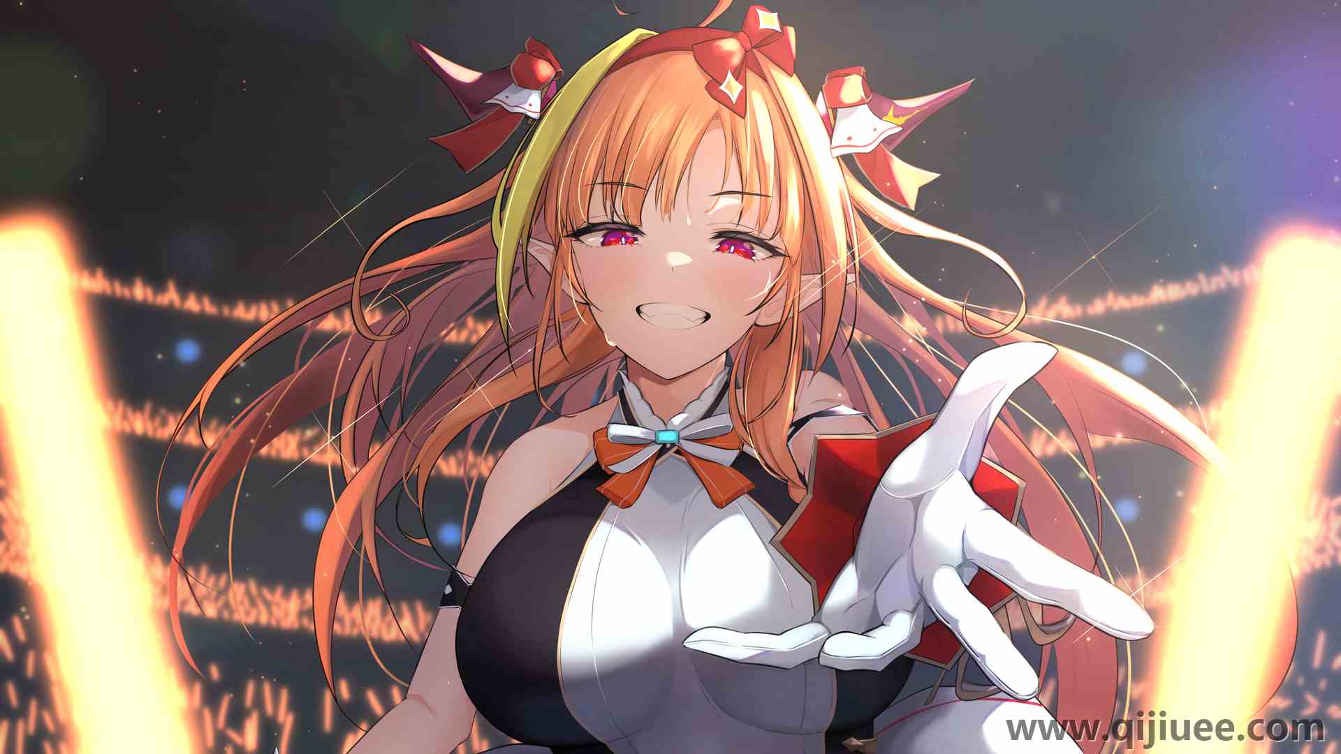 桐生可可 红发 粉红色的眼睛 微笑  动漫女孩 二次元3840 x 2160/1.24 MB-柒染云阁
