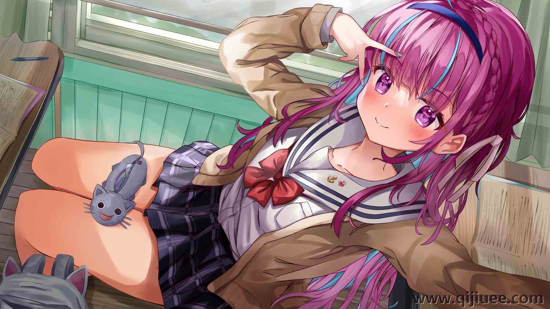 五颜六色的头发 女学生 动漫 动漫女孩 校服 虚拟 全息 3840 x 2160/1.56 MB-柒染云阁