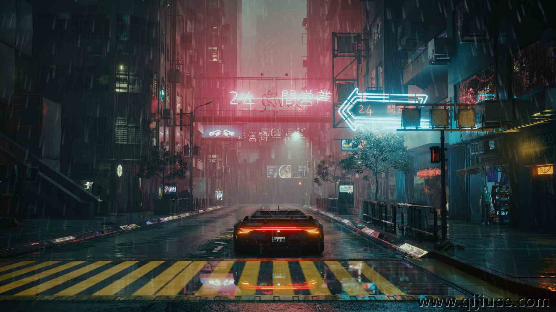 汽车 霓虹灯 赛博朋克 雨 反射 尾灯 道路 赛博朋克 AI艺术 游戏CG 6400 x 3200/6.37 MB-柒染云阁