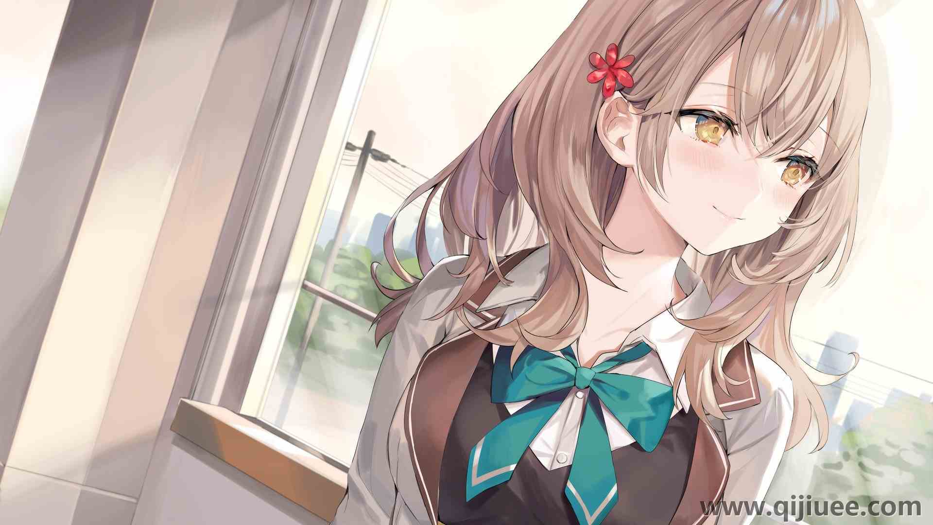 金发  动漫女孩 黄眼睛  微笑的女孩3840 x 2160/0.62 MB-柒染云阁