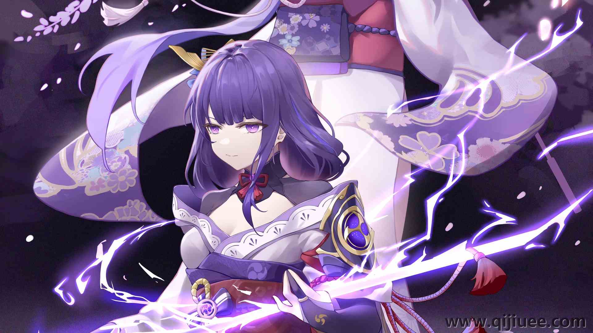 原神 雷登幕府紫色眼睛 服装 伞 剑3840 x 2160/2.68 MB-柒染云阁