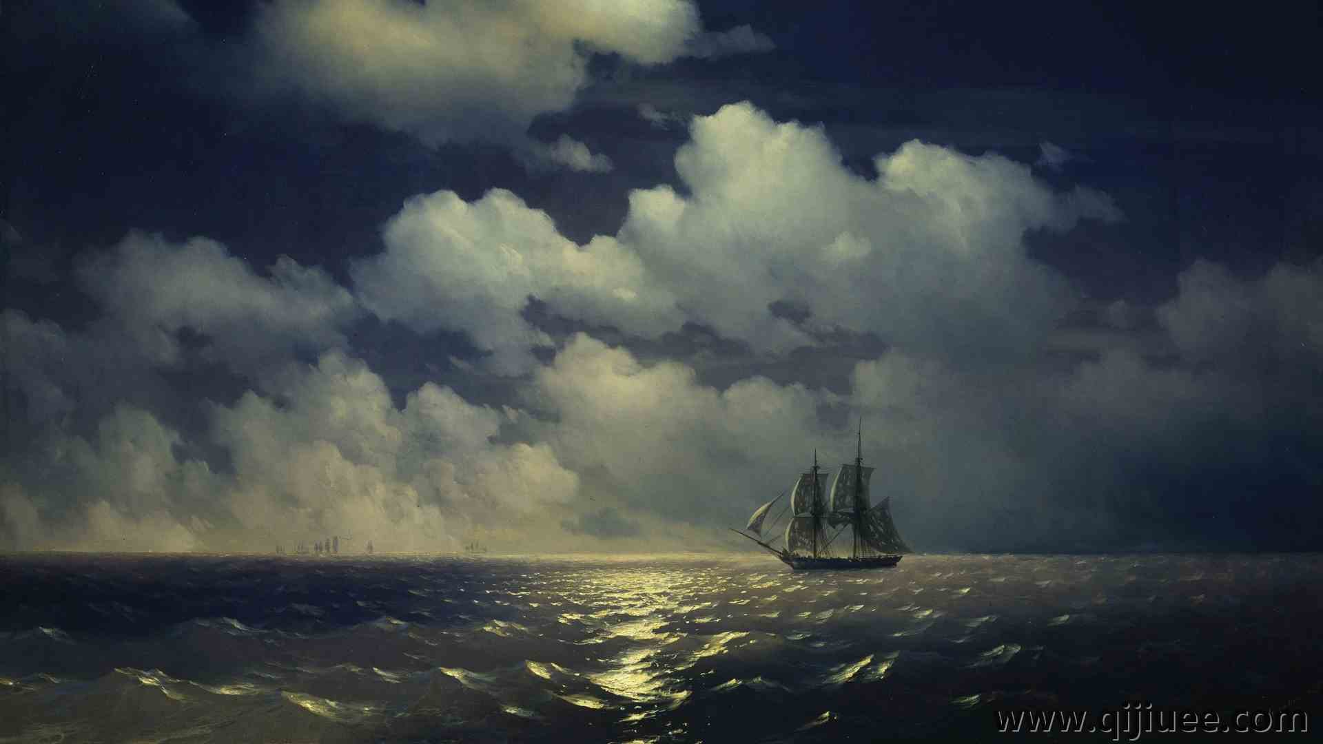 船舶 海景 云 平静的水 画布上的油画 军舰 电脑壁纸 4K壁纸4583 x 2580/5.62 MB-柒染云阁