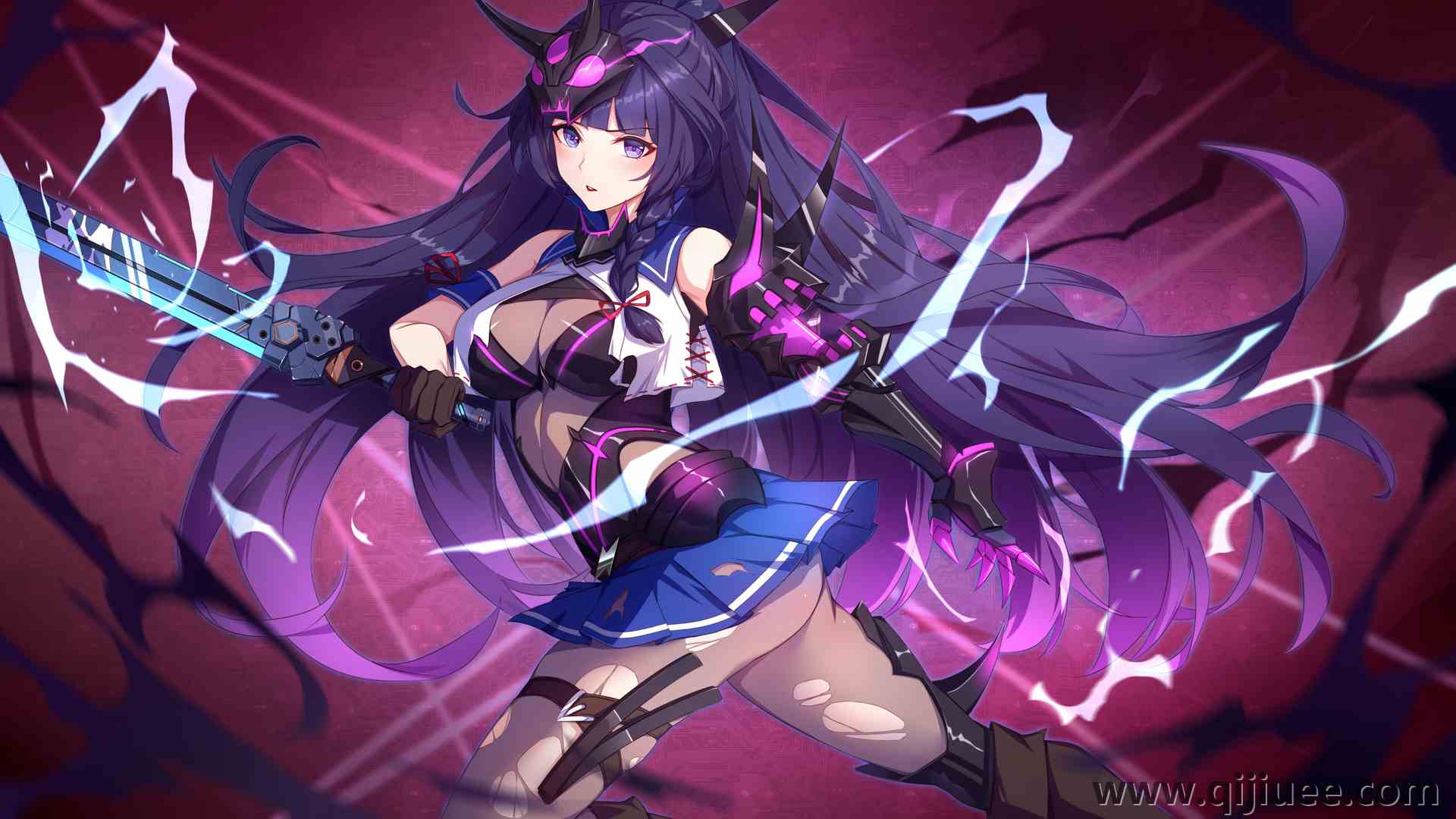 长发 紫发 吴干兰蔡 本海冲击 雷登梅 剑 武器 动漫 3840 x 2160/2.16 MB-柒染云阁