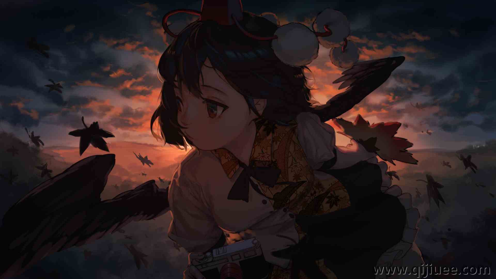 脸 动漫 动漫女孩 黑暗 天空 树叶 3840 x 2160/1.03 MB-柒染云阁