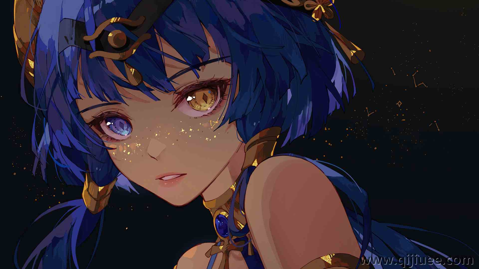 蓝头发 动漫女孩 原神 坎迪斯 异瞳 3840 x 2160/1.39 MB-柒染云阁