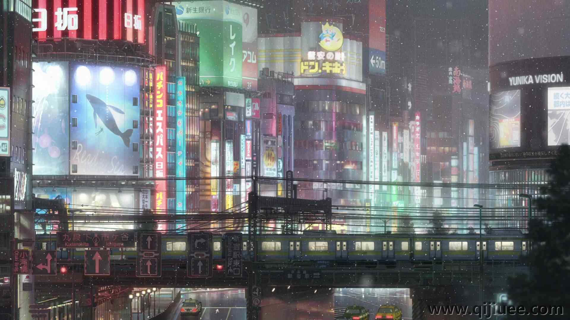 动漫 城市 二次元 雨中城市 夜下建筑3840 x 2160/1.6 MB-柒染云阁
