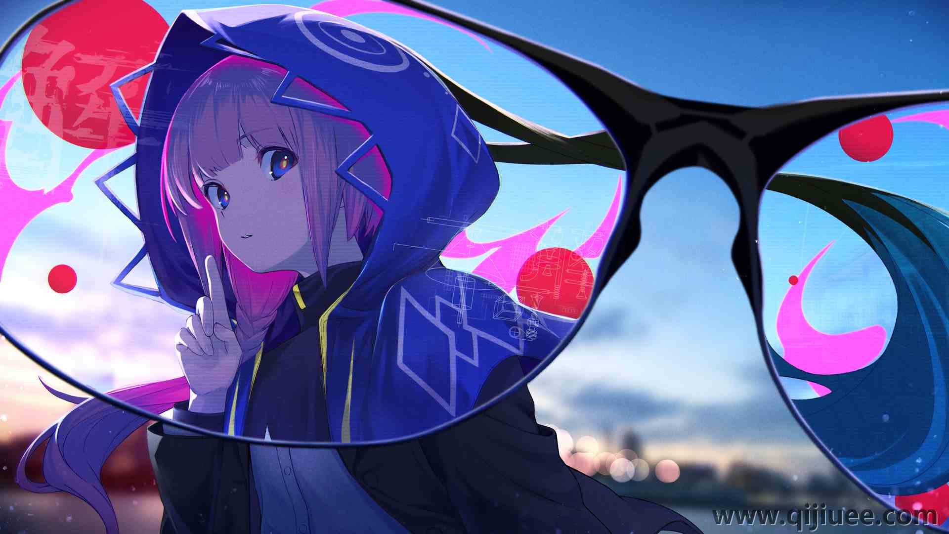 无聊 动漫 动漫女孩 几何学 连帽夹克 3840 x 2160/2.66 MB-柒染云阁