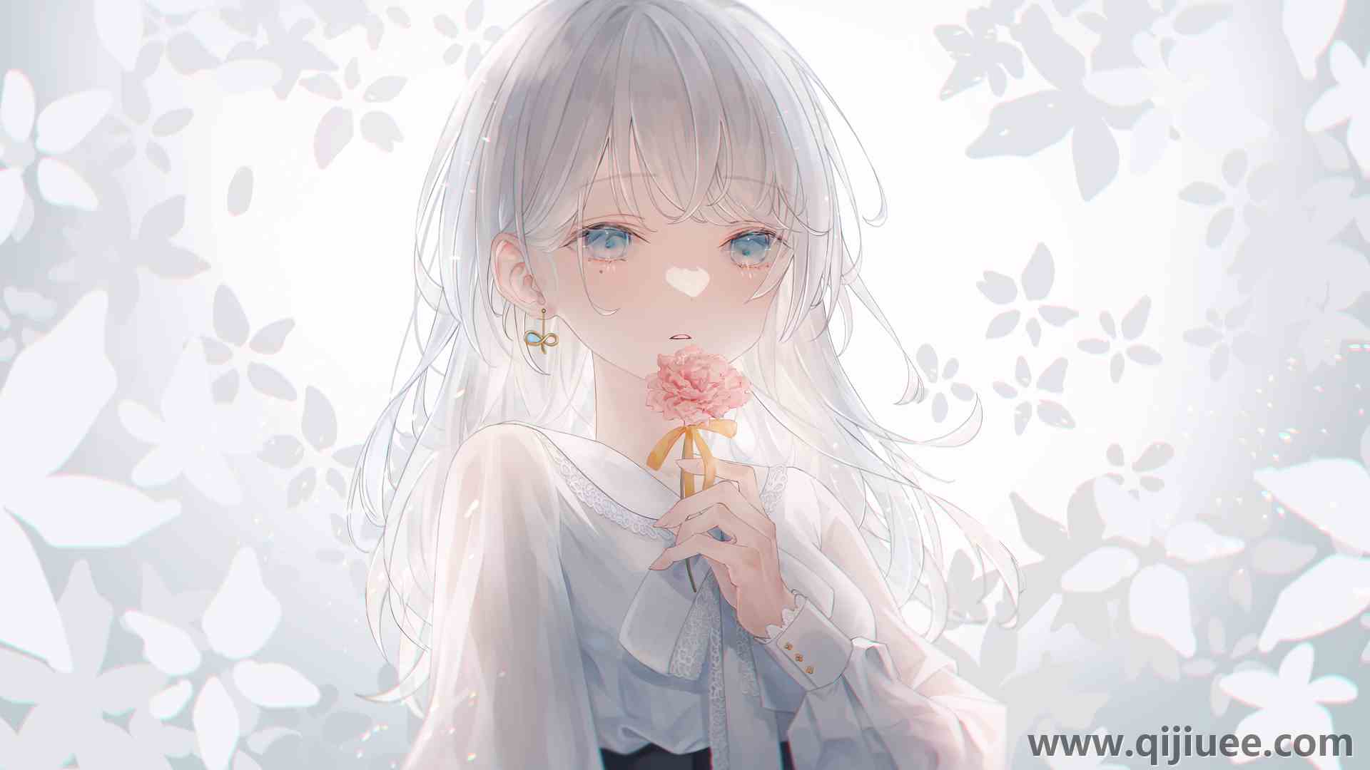 白发 蓝眼睛 动漫 白色背景 动漫女孩 AI艺术 3840 x 2160/0.9 MB-柒染云阁