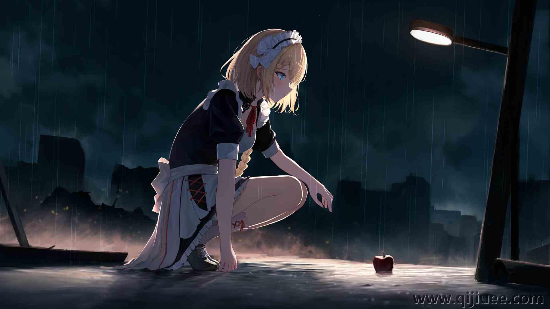 女佣服装 女佣 苹果 雨 简单的背景 极简主义 灯光 3840 x 2160/1.19 MB-柒染云阁