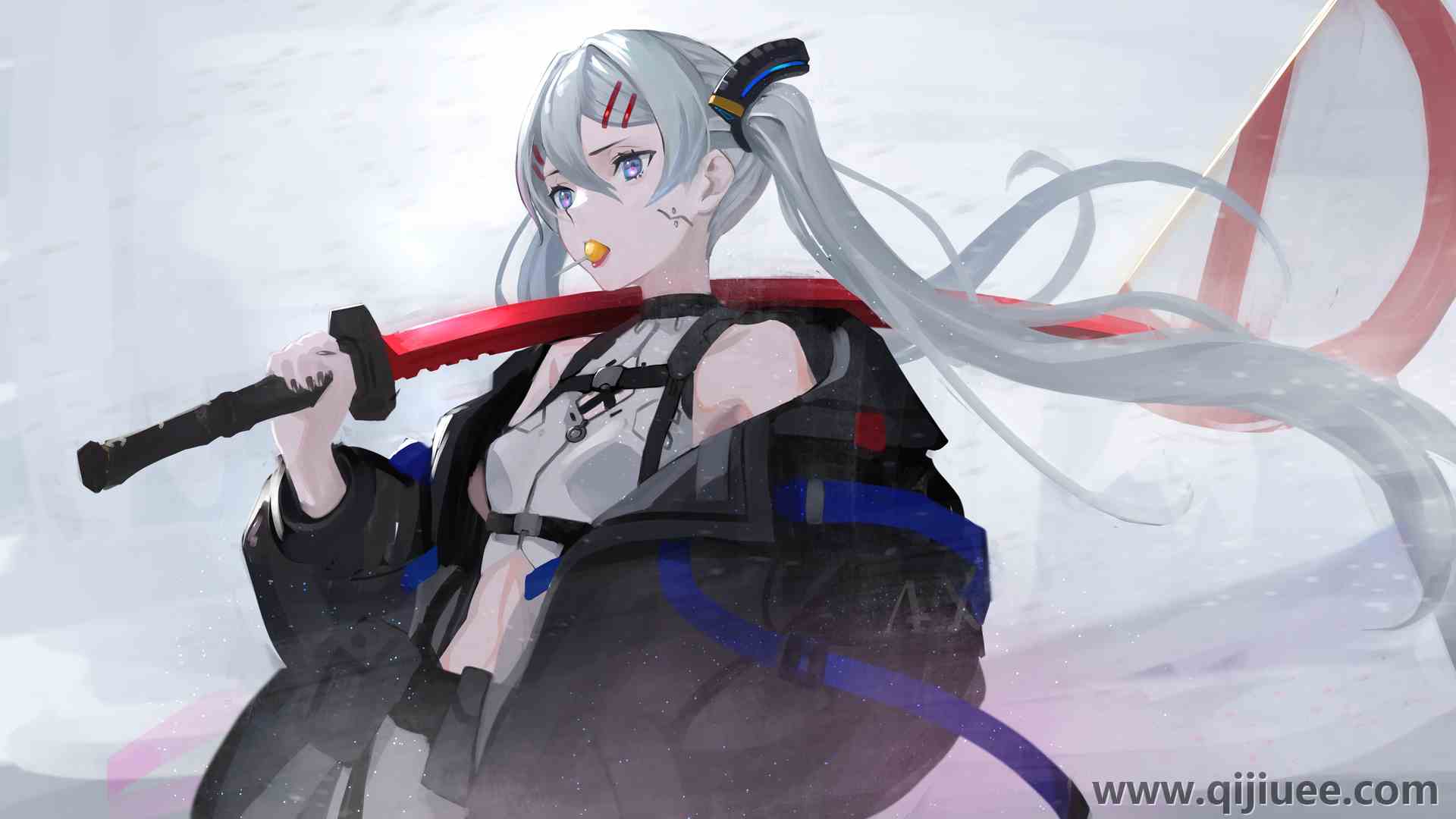 白发 动漫女孩 剑 武器  二次元女孩3840 x 2160/1.24 MB-柒染云阁