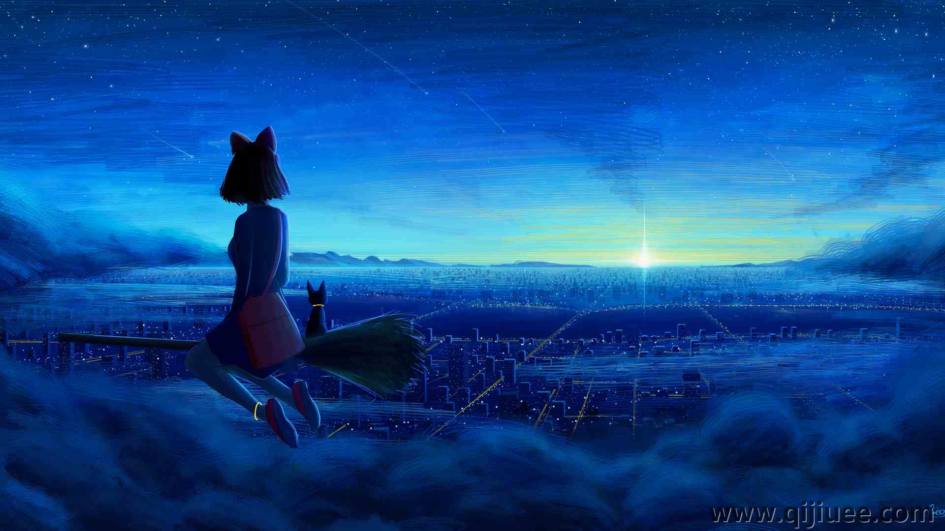 幻想女孩  黄昏 黑暗 云 动漫女孩 夜晚  3840 x 2160/3.07 MB-柒染云阁