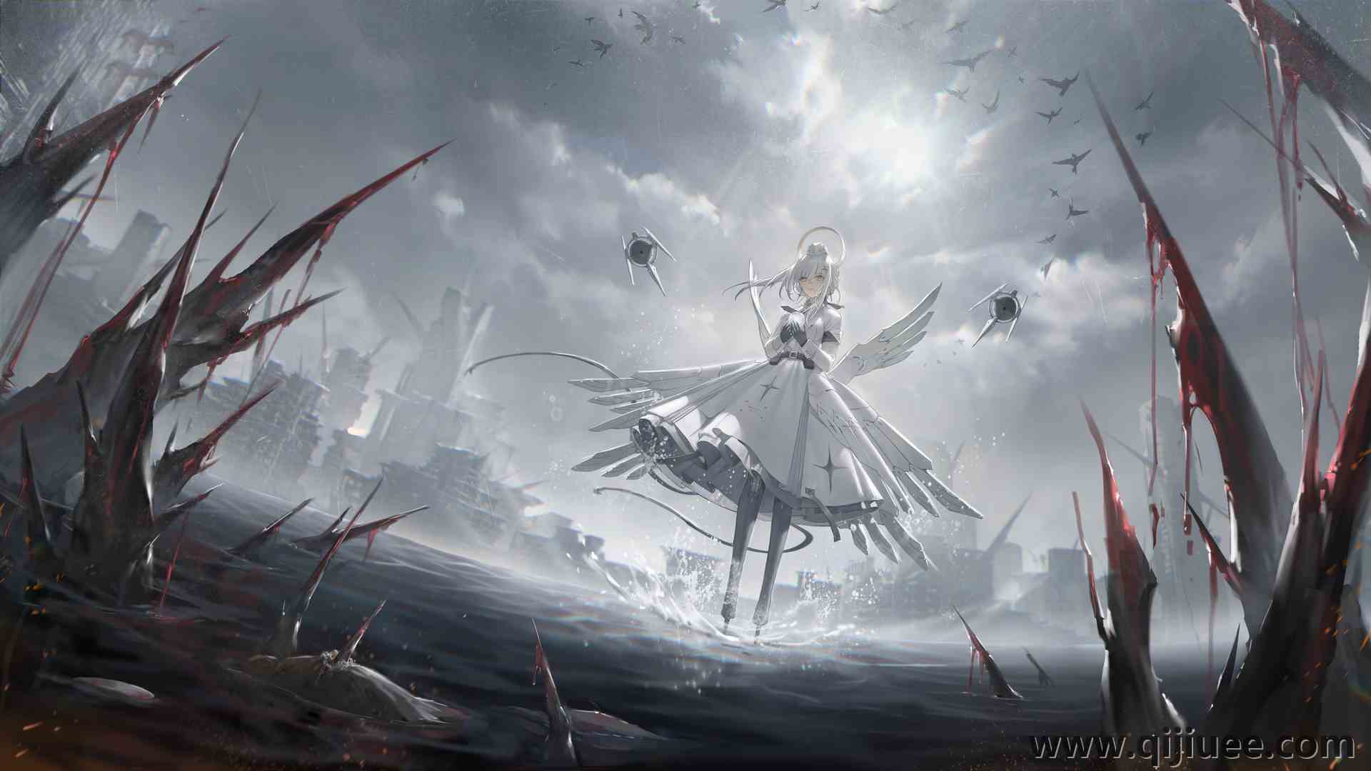 站立 惩罚：灰色乌鸦 动漫女孩3840 x 2160/1.76 MB-柒染云阁