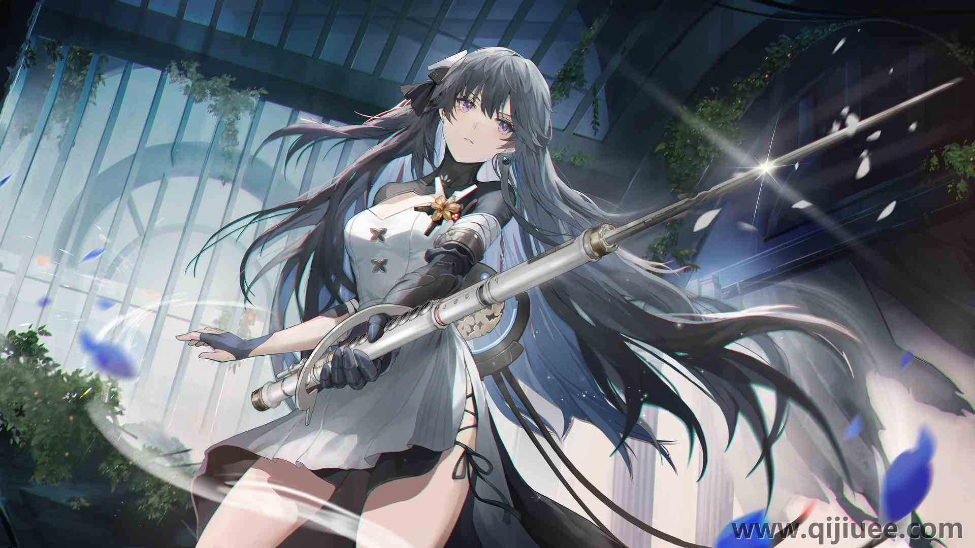 长发 深色头发 灰色乌鸦 紫色眼睛 连衣裙 3840 x 2160/3.26 MB-柒染云阁