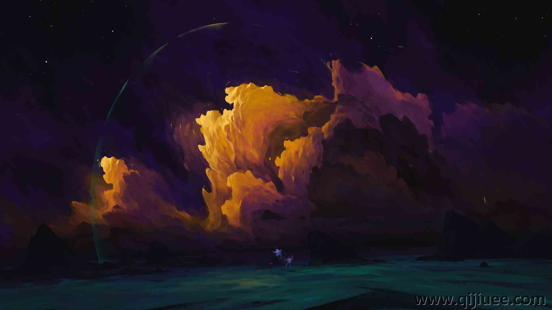 宇航员 数字艺术 艺术品 插图 风景 云 夜 电脑壁纸 4K壁纸3840 x 2160/1.84 MB-柒染云阁