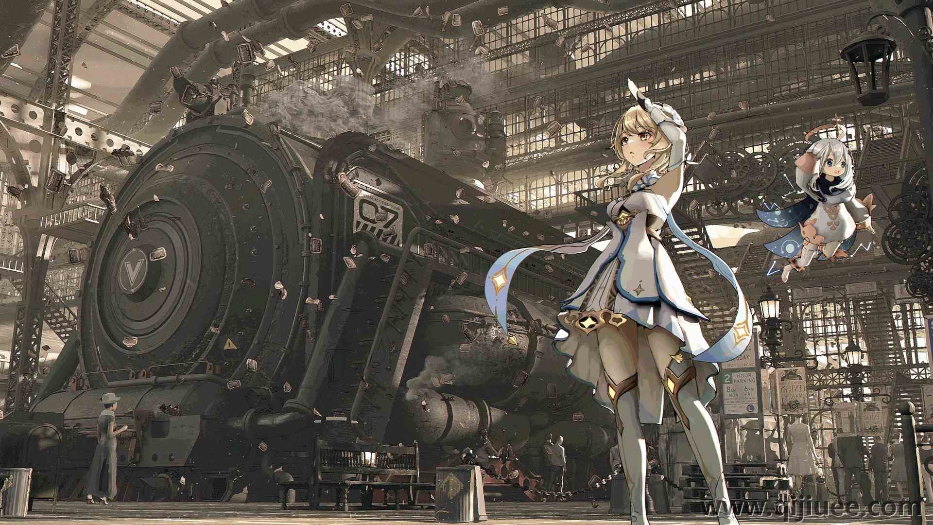 派蒙 原神 鲁明 原神 动漫女孩 火车 3840 x 2160/3.19 MB-柒染云阁