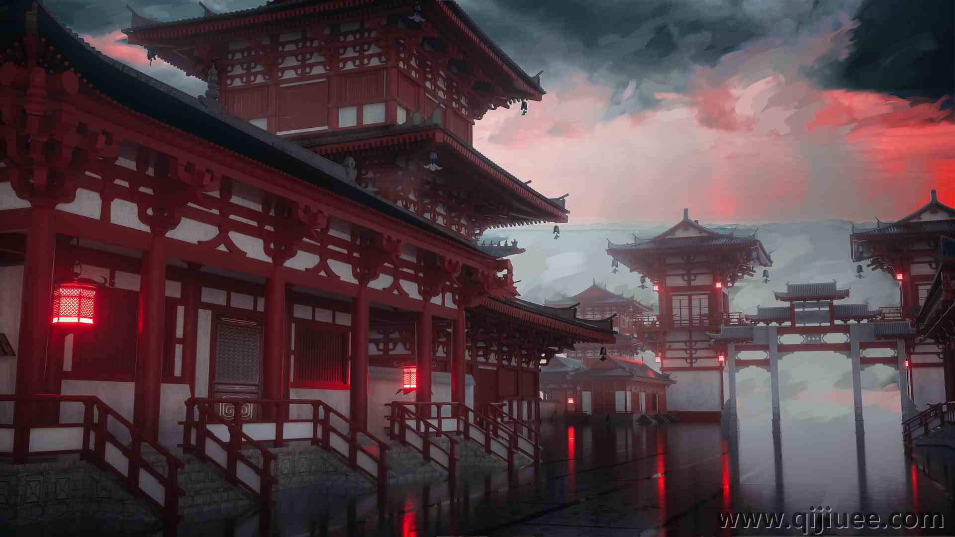 西摩  红色建筑 灯笼  烟雾弥漫3840 x 2160/1.76 MB-柒染云阁