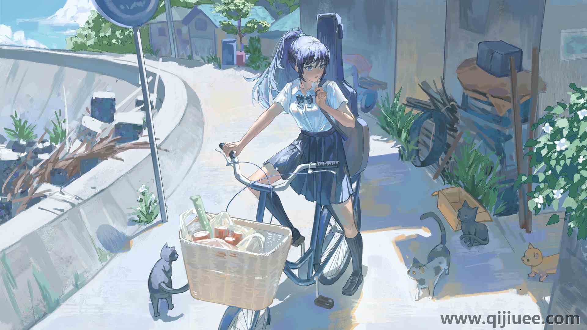 女生 长发 马尾辫 动漫 动漫女孩 领结 校服 3840 x 2160/2.28 MB-柒染云阁