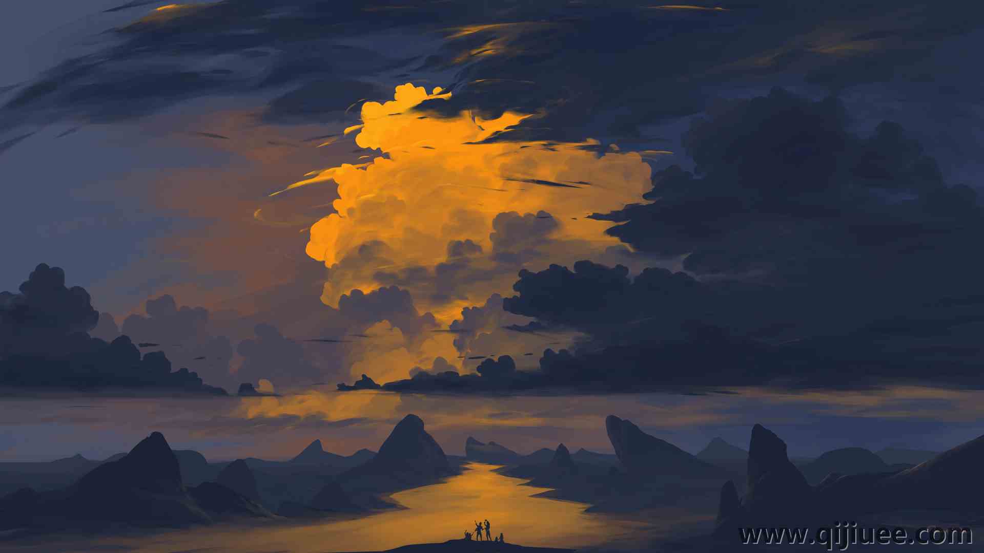 插图 风景 云 日落 天空 山 河 自然 电脑壁纸 4K壁纸3840 x 2160/2.04 MB-柒染云阁