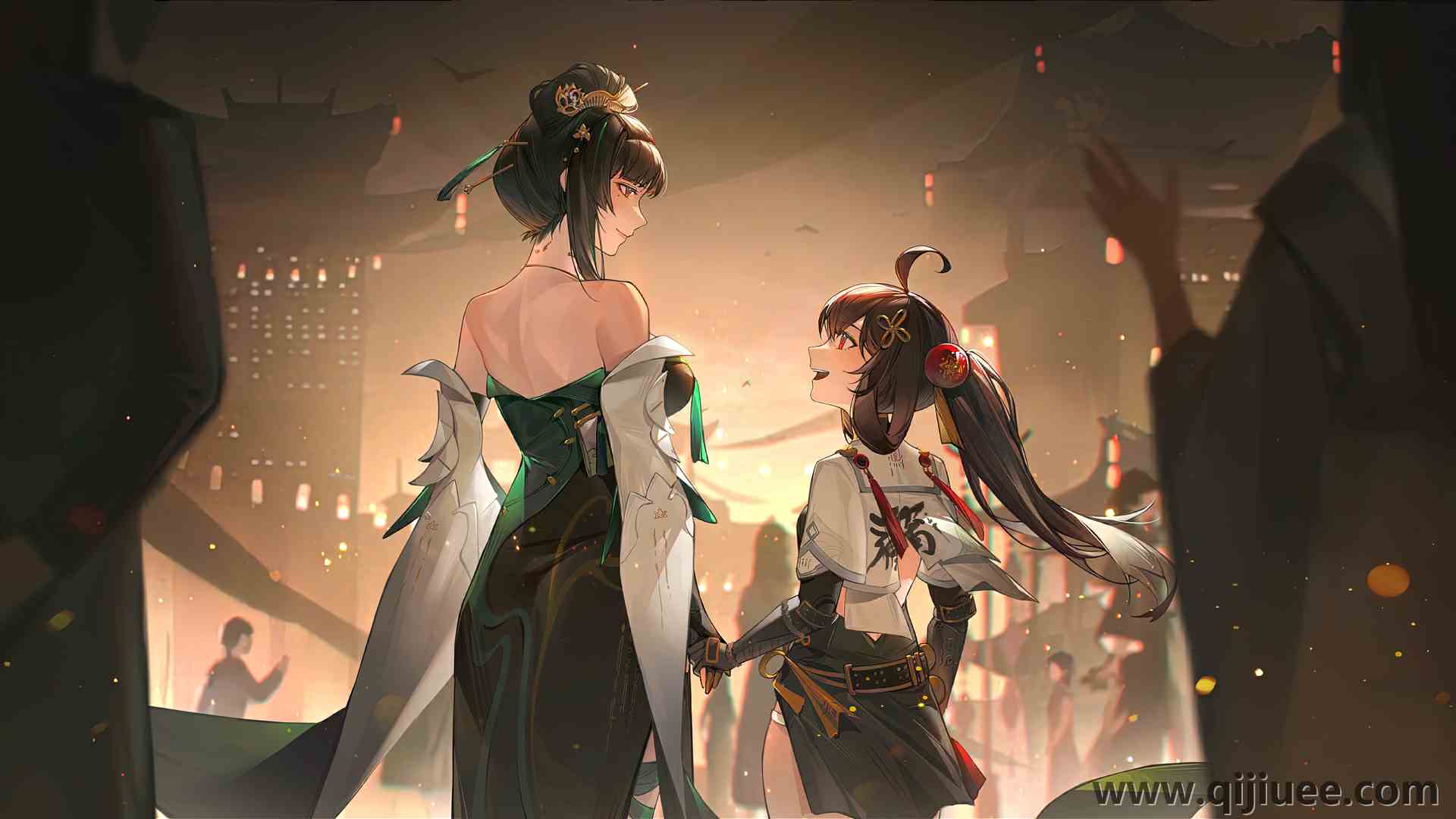 动漫 动漫女孩 连衣裙 节日 面对面 3840 x 2160/1.09 MB-柒染云阁